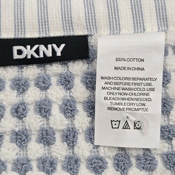 DKNY 8pc Cotton Towel Set 2 Bath 4 Wash 2 Hand  Blue And White Monet Tile - Picture 7 of 14